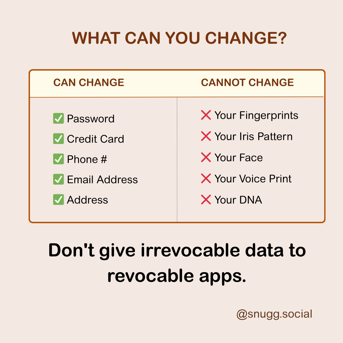 Que puedes cambiar? Todo excepto tus datos biometricos